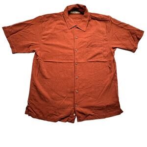 Tommy Bahama 100% Silk Textured Short Sleeve Shirt Mens Medium Orange